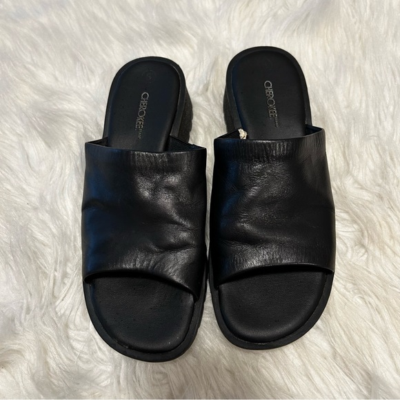 Vintage Cherokee Black Leather Chunky Platform Slip On Sandal Size 8 - Picture 12 of 12